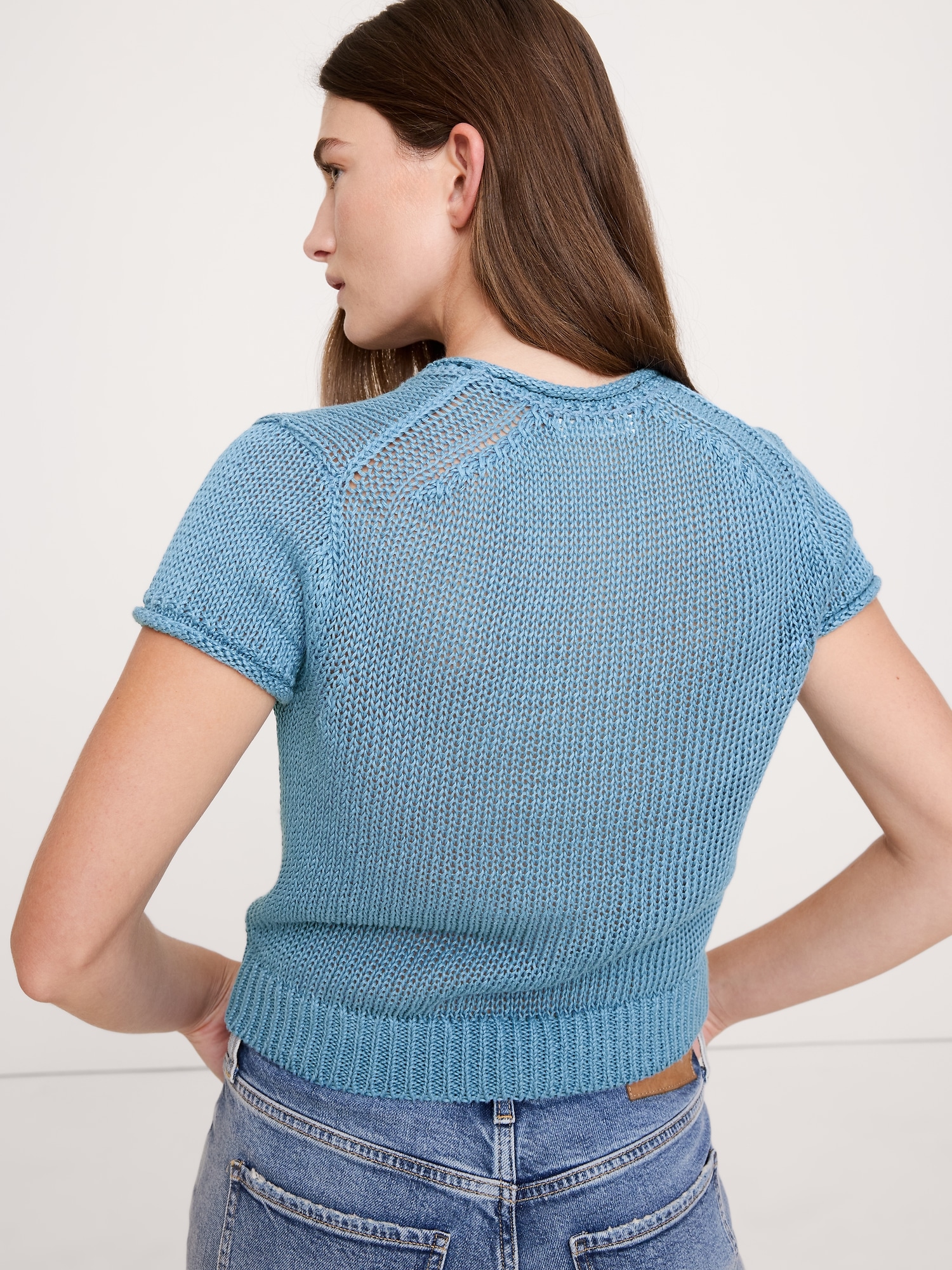 Image number 6 showing, Fitted Linen Short-Sleeve Sweater