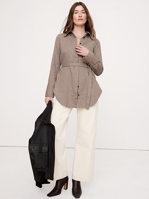 Cotton Poplin Belted Tunic Shirt