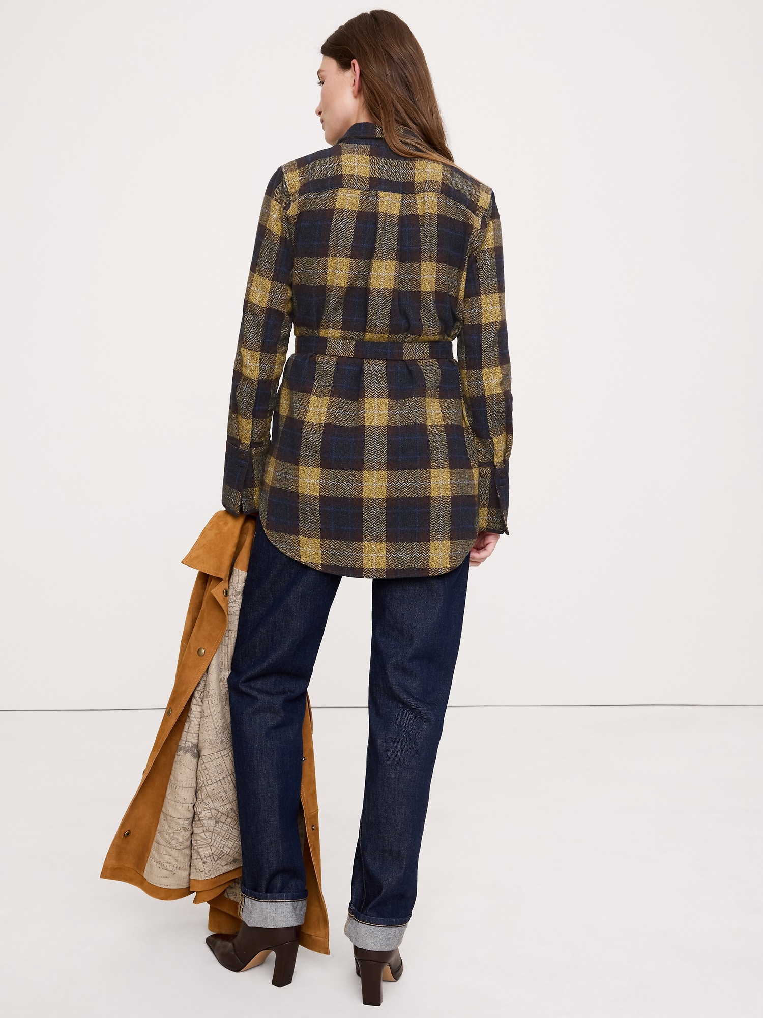 Женская рубашка Banana Republic Flannel Belted Tunic, цвет: Синий клетчатый — фото 2