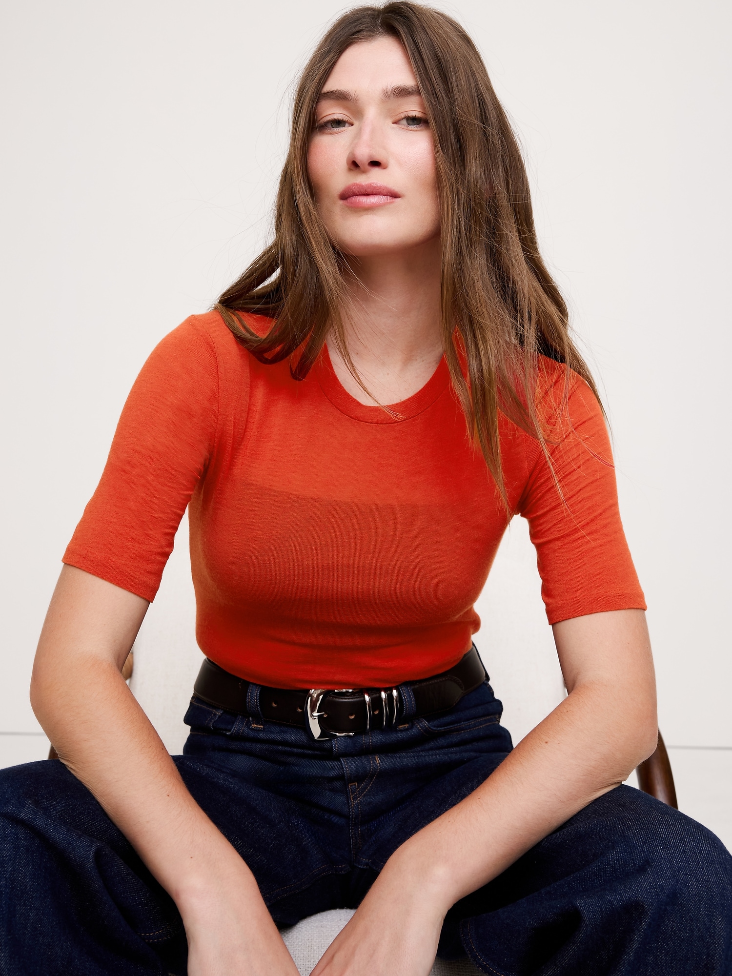 Image number 1 showing, Sheer Lyocell-Wool Crew-Neck T-Shirt