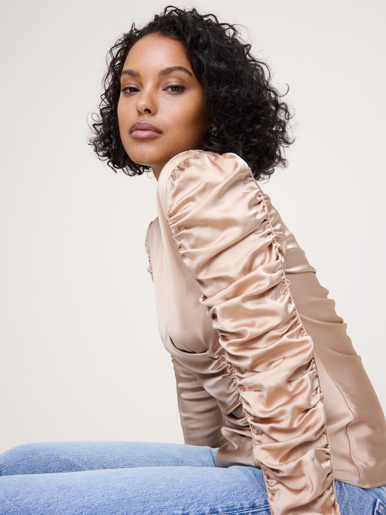 Image number 3 showing, Stretch-Satin Ruched Top