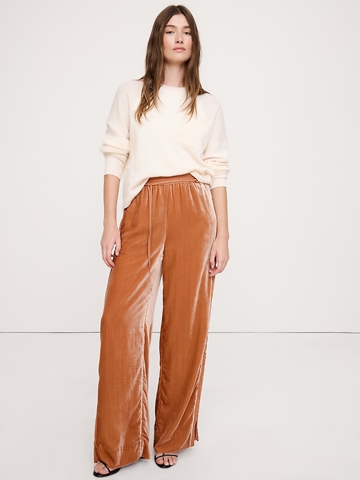 Mid-Rise Wide-Leg Pull-On Stretch-Satin Pant