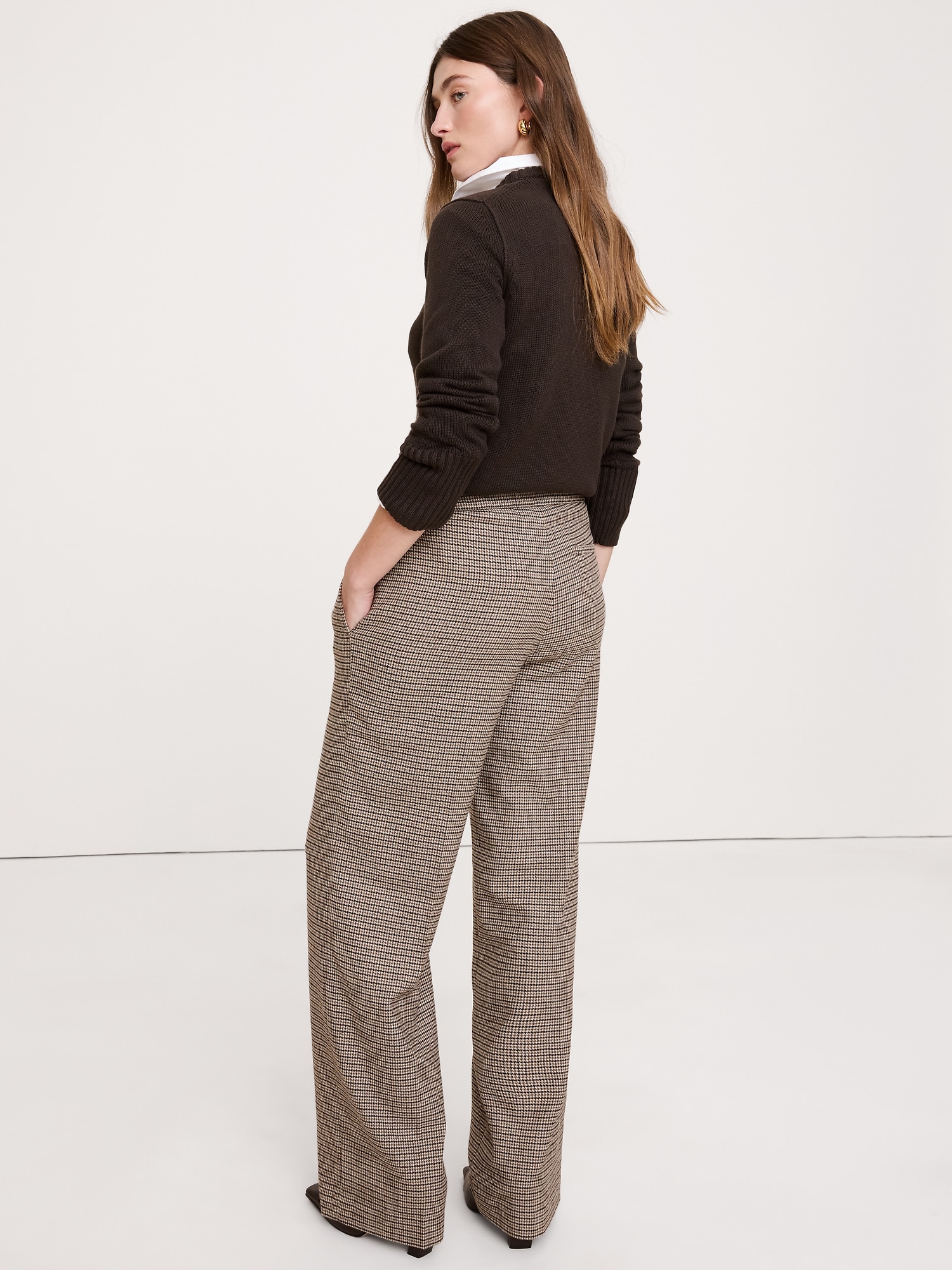 Image number 5 showing, Mid-Rise Wide-Leg Flannel Drawstring Pant