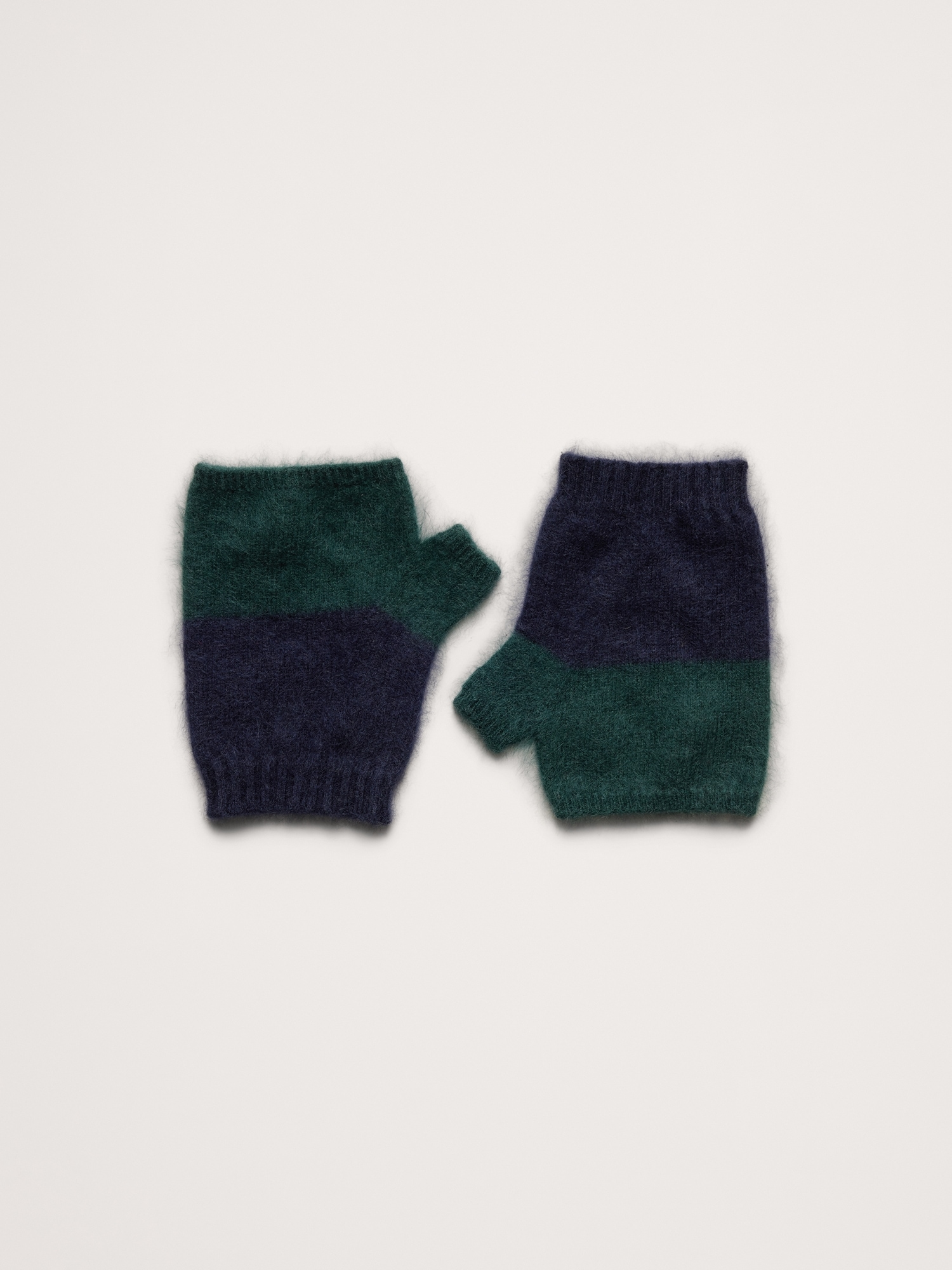 Brushed Wool-Cashmere Fingerless Gloves - Highland Green & Navy Blue
