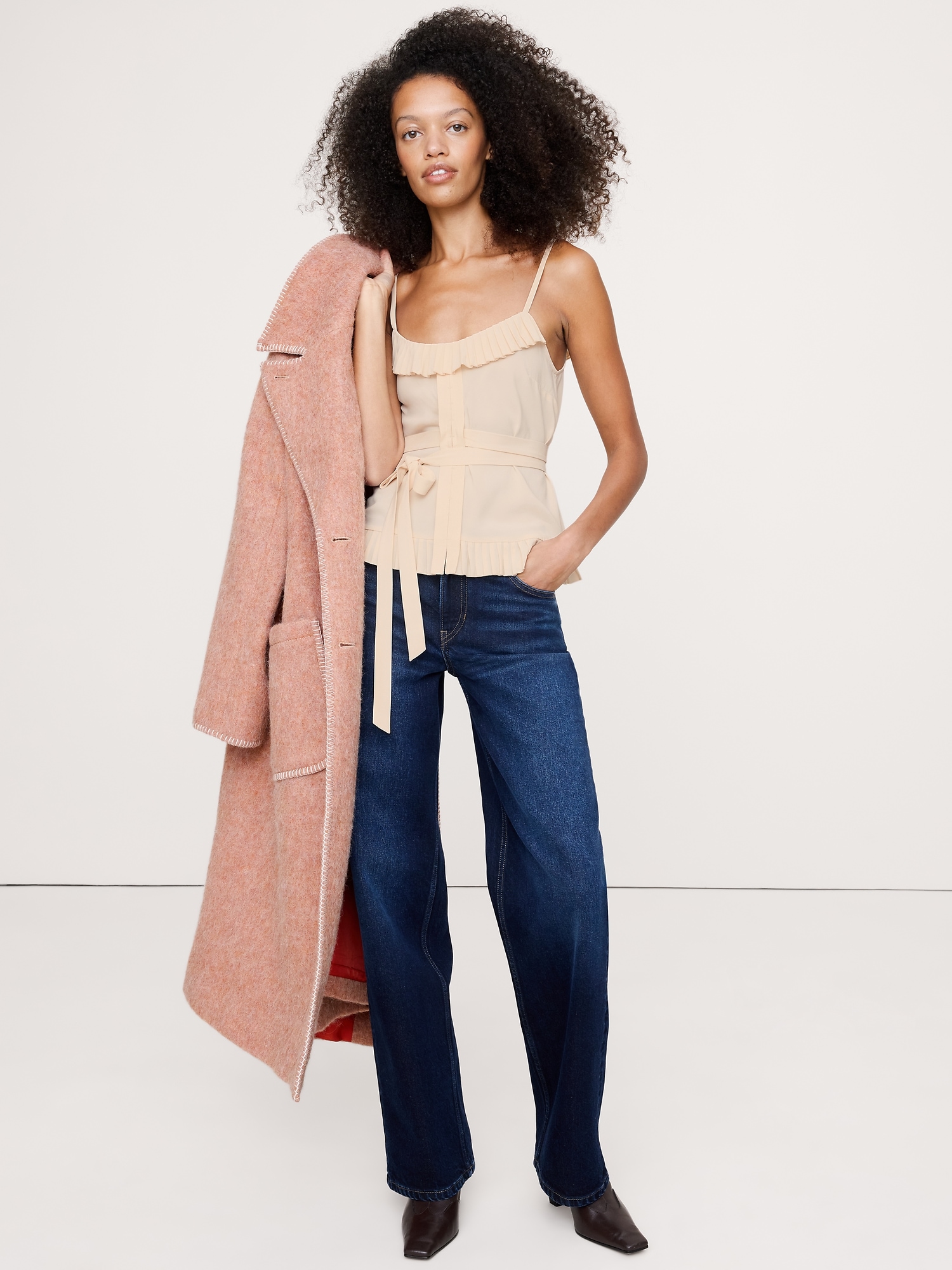 Georgette Ruffle Tank - Ivory White