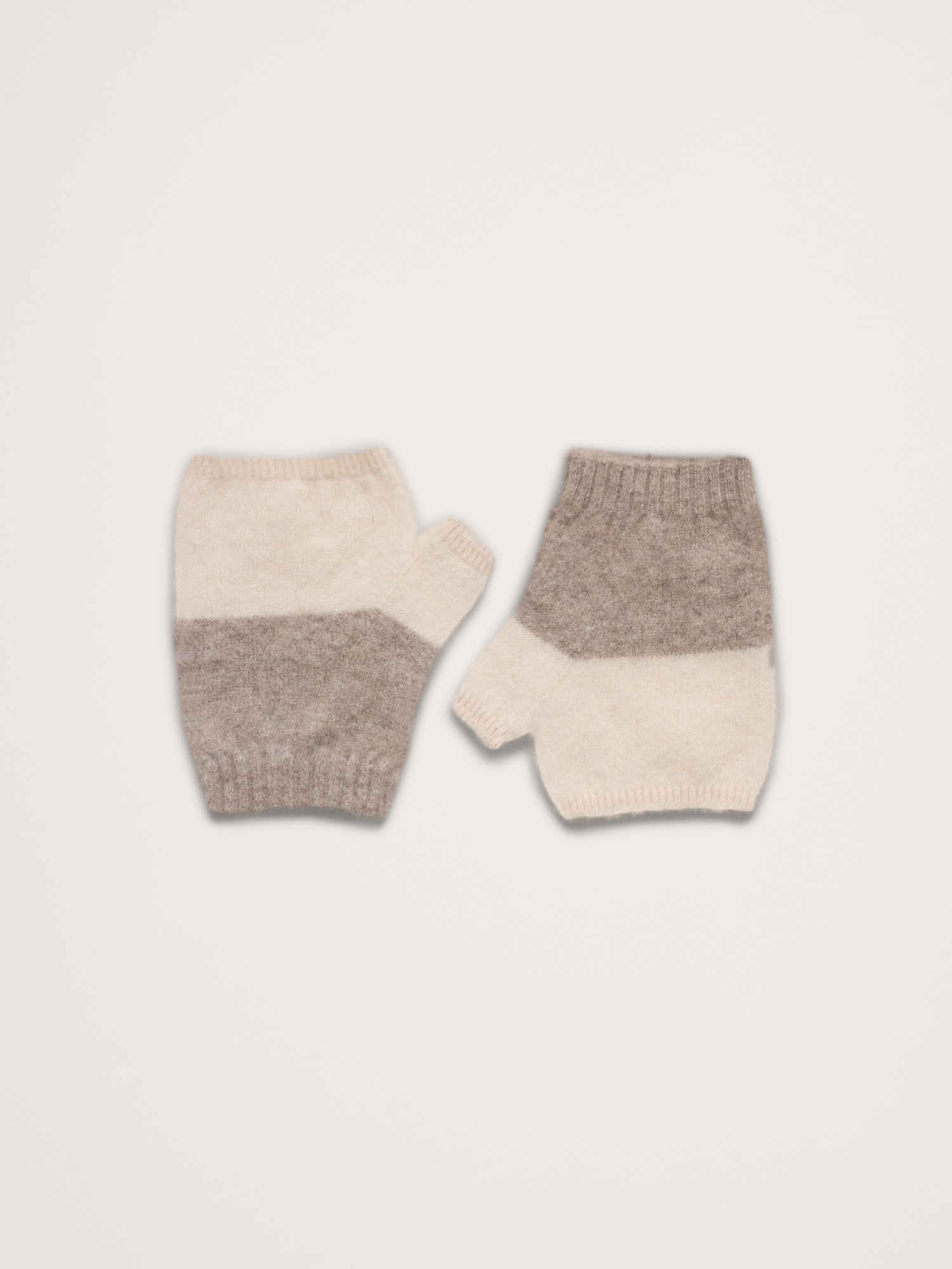 Brushed Wool-Cashmere Fingerless Gloves - Cream White & Mink Taupe