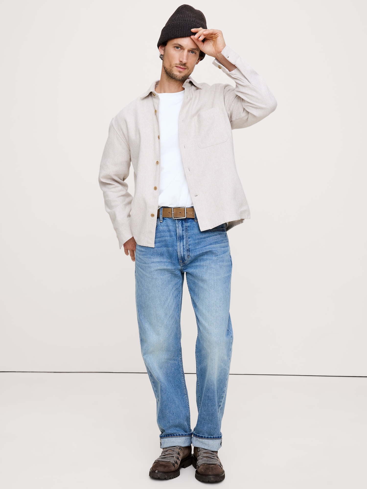 Мужская рубашка Banana Republic Relaxed-Fit Flannel Overshirt, цвет: Кремовый белый