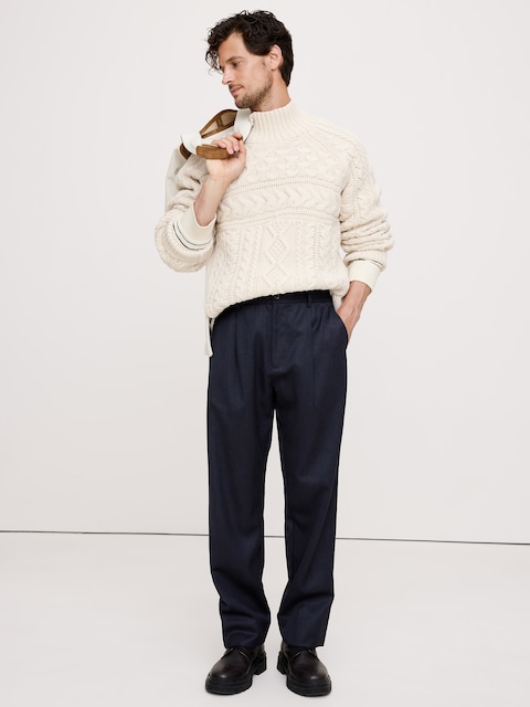 Relaxed Pleated Pull-On Twill Dress Pant