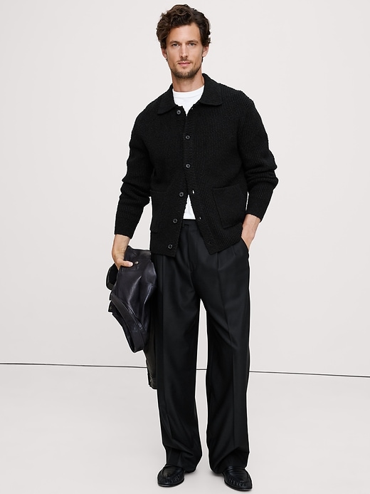 Bouclé Ribbed Polo Cardigan