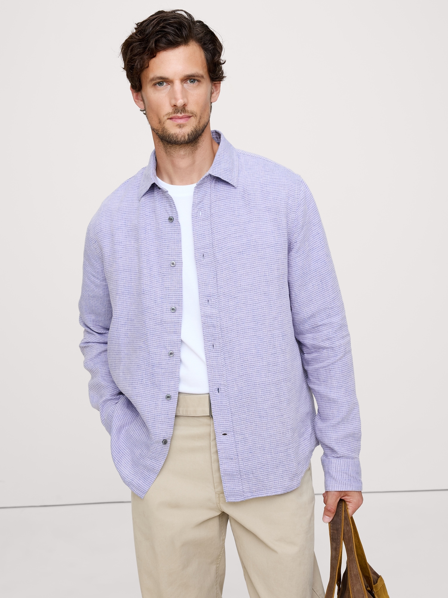 Standard-Fit Linen Shirt - Blue Plaid