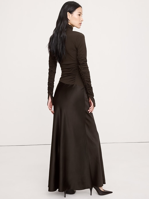 Jersey & Stretch-Satin Ruched Maxi Dress