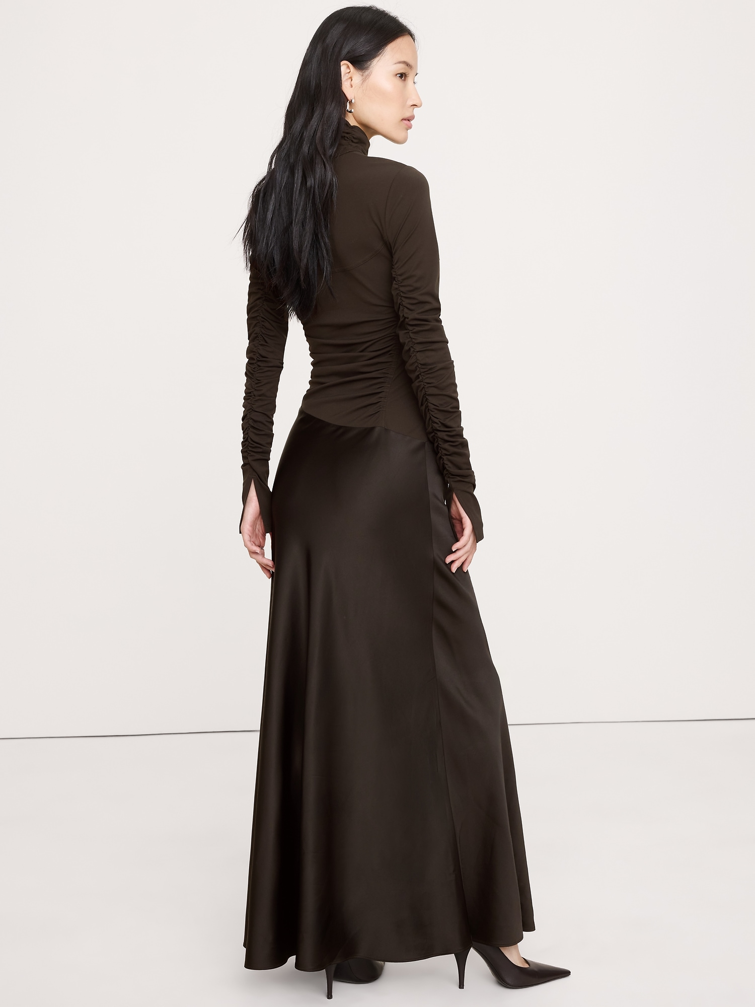 Jersey & Stretch-Satin Ruched Maxi Dress
