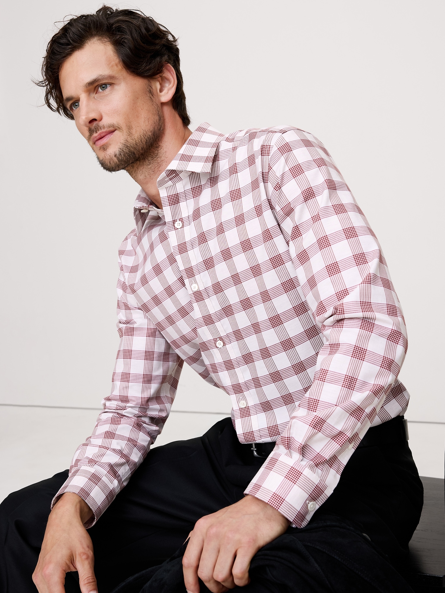 Standard-Fit Wrinkle-Resistant Dress Shirt - Bright White & Real Red