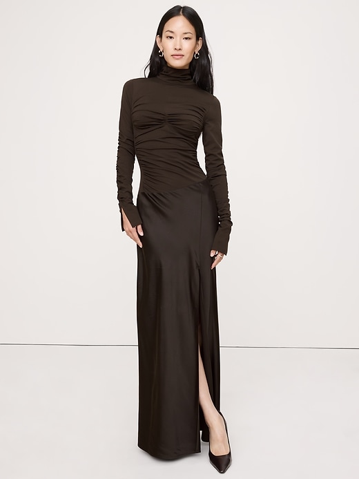 Image number 1 showing, Jersey & Stretch-Satin Ruched Maxi Dress