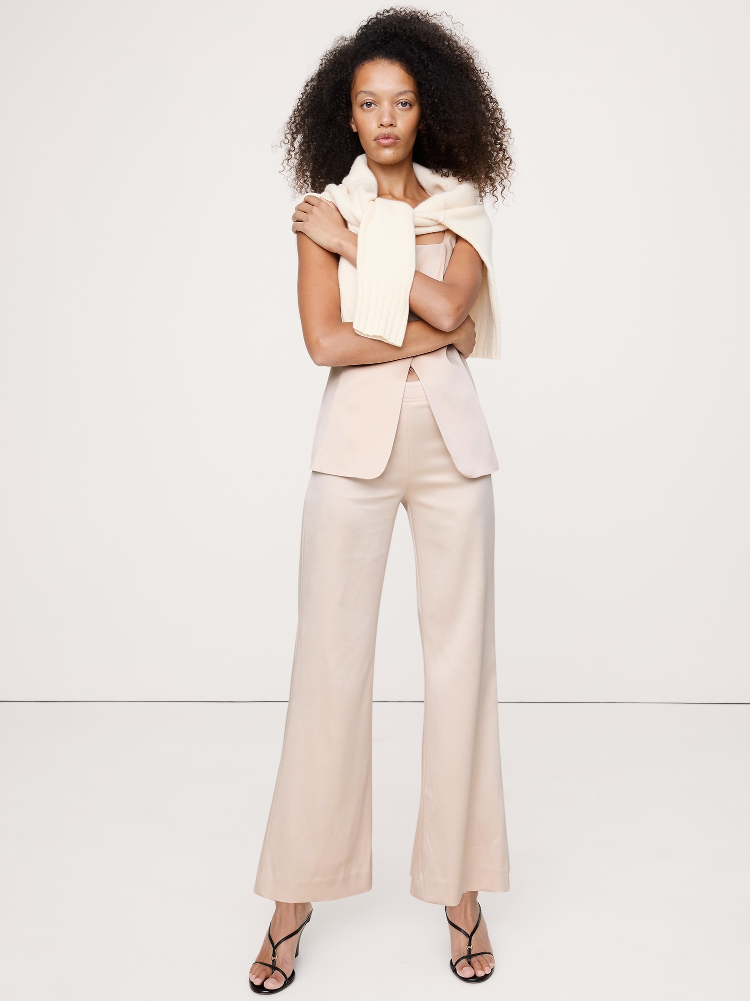 Mid-Rise Kick-Flare Satin Ankle Pant - Prosecco