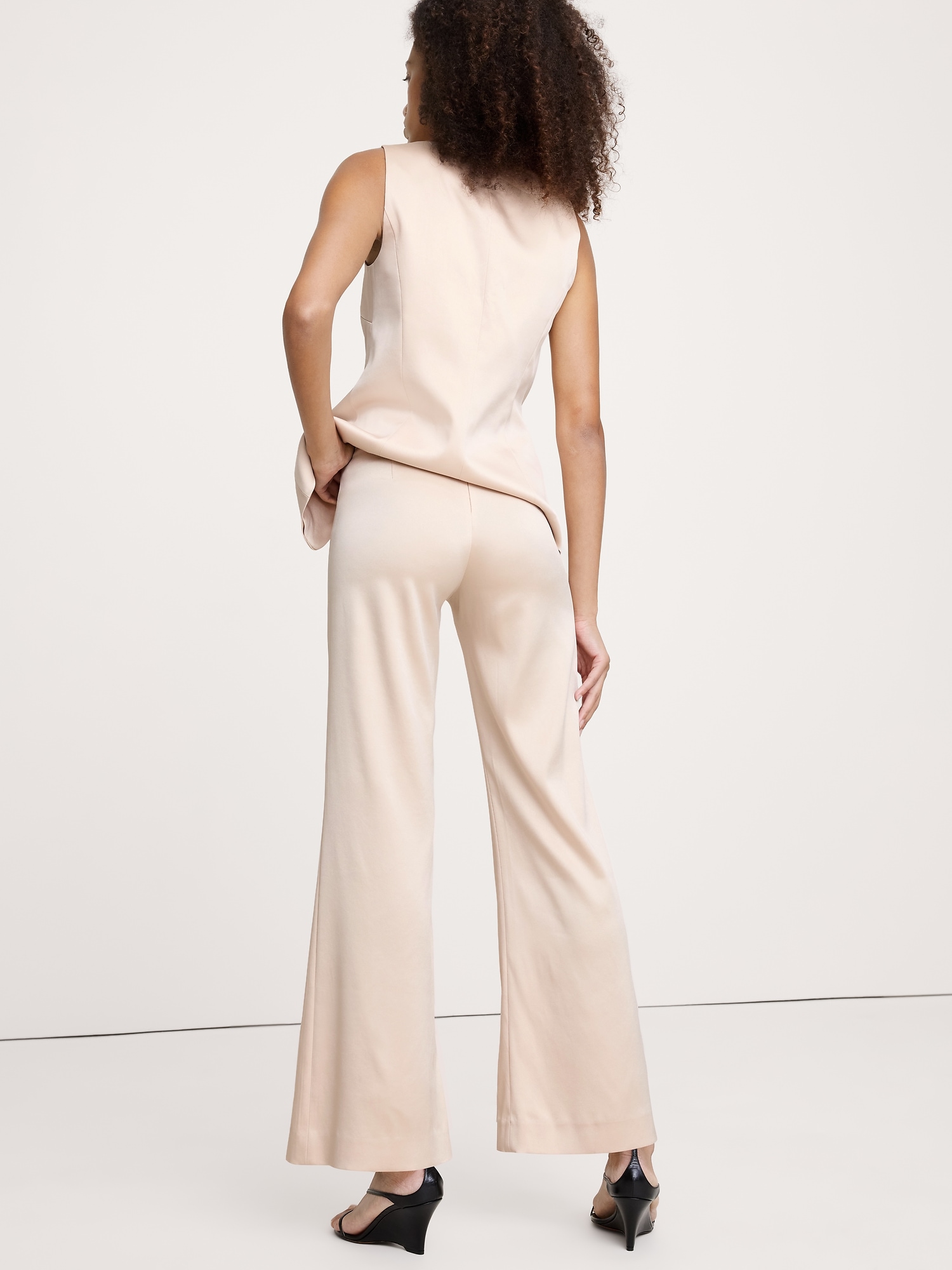 Image number 3 showing, Mid-Rise Kick-Flare Satin Ankle Pant