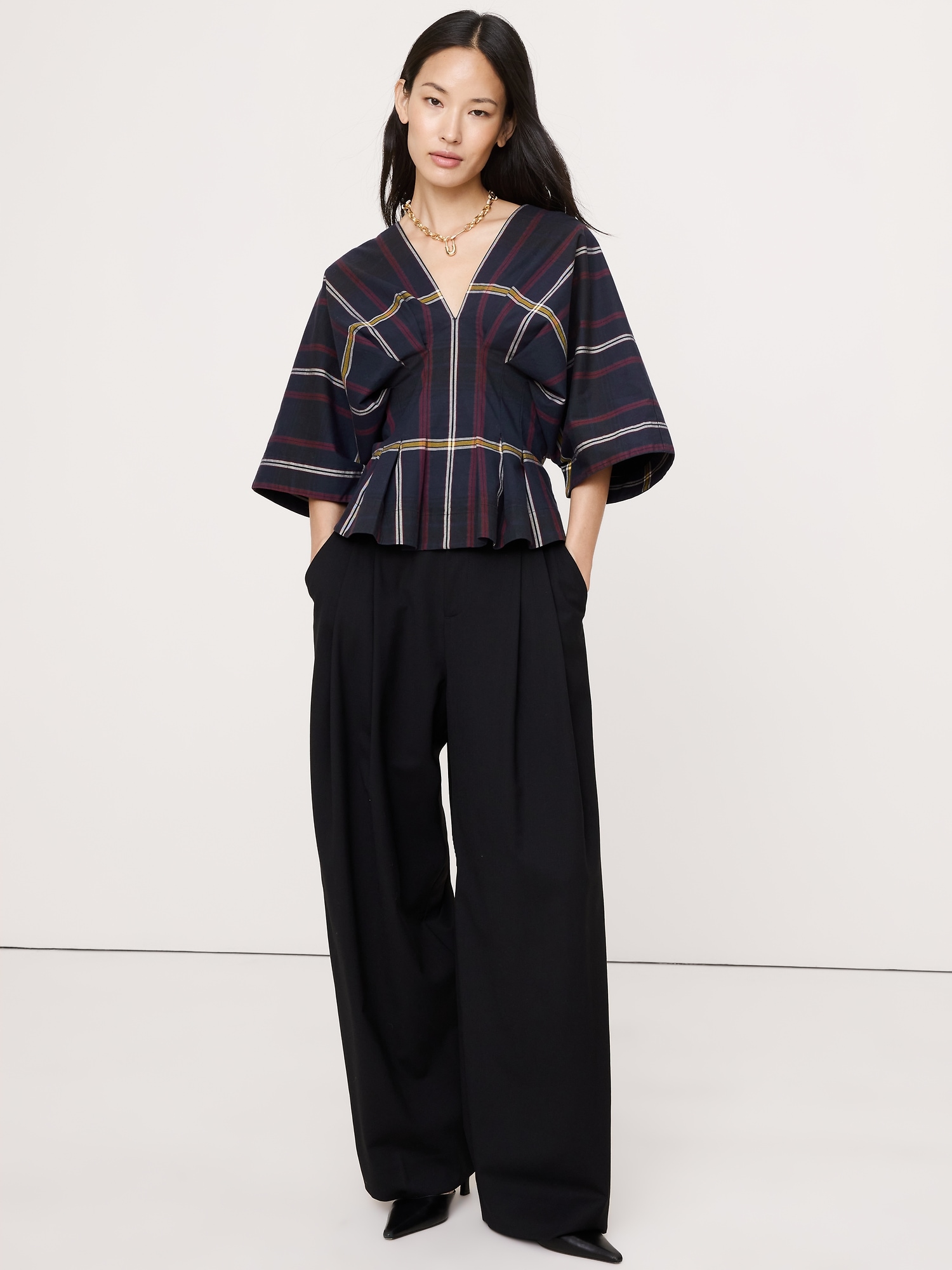Image number 1 showing, Stretch-Cotton Pleated Top