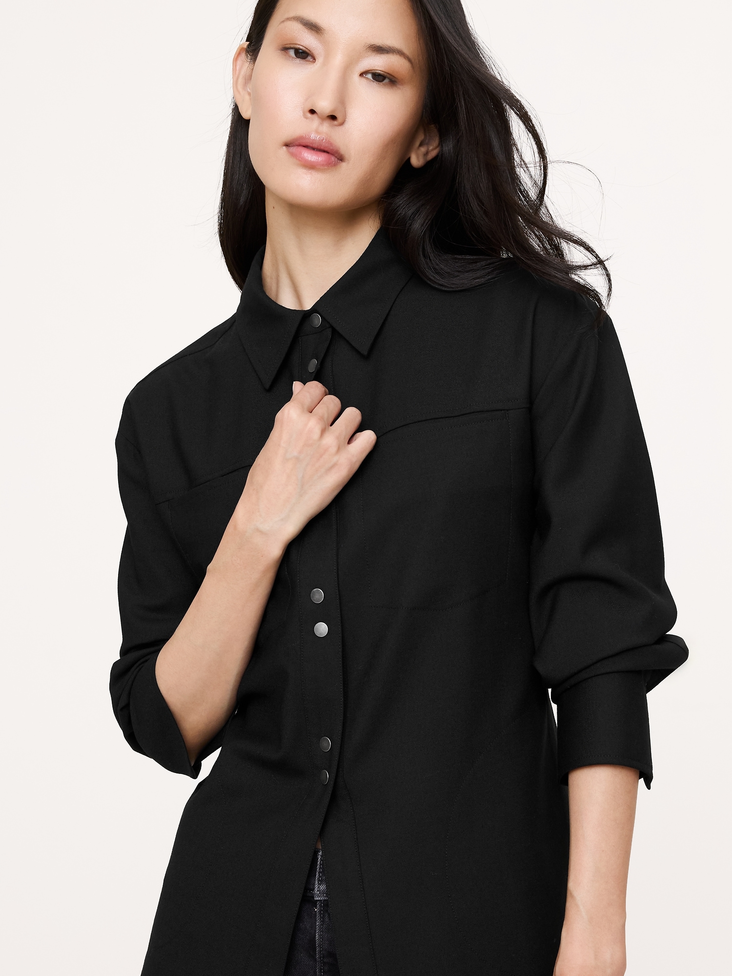 Stretch-Flannel Cinch-Back Shirt - Black
