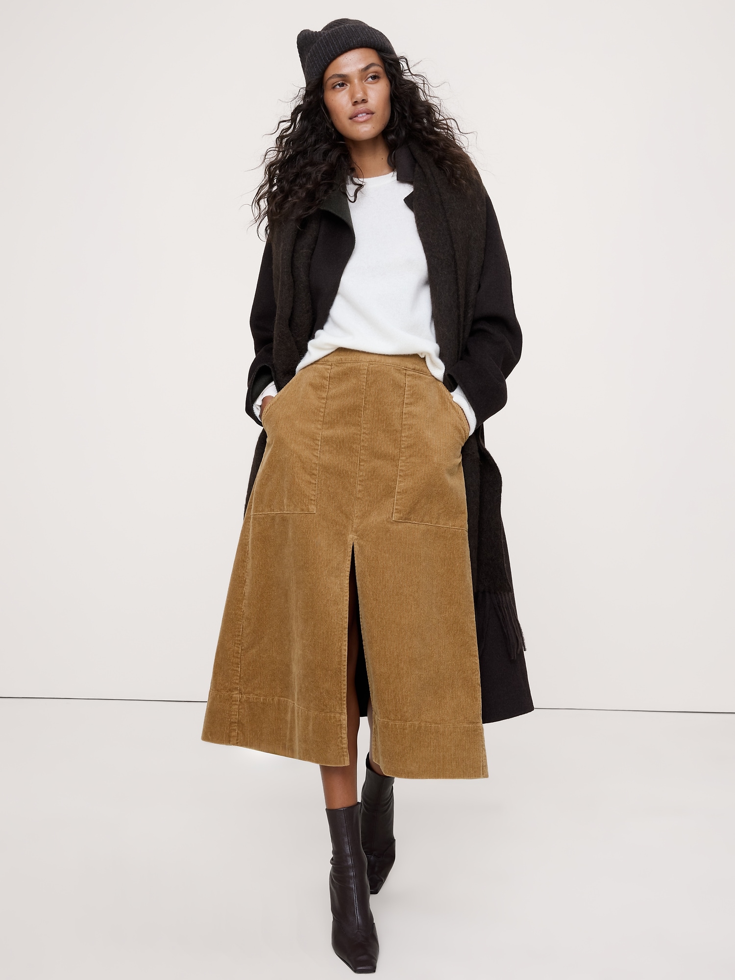 Corduroy Midi Skirt - Golden Oak