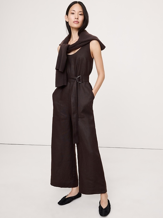 Linen Belted Wide-Leg Jumpsuit