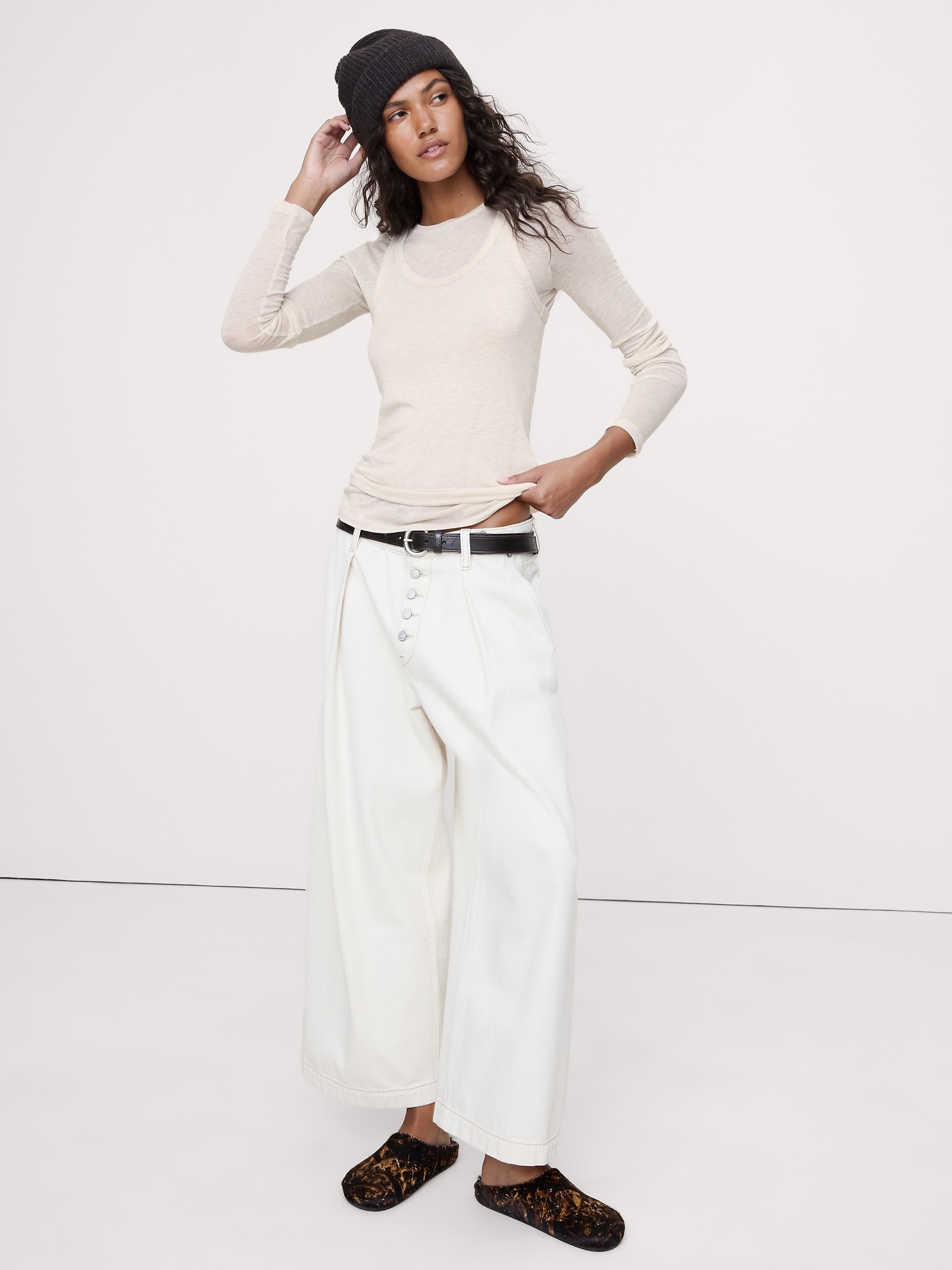 Image number 3 showing, Sheer Lyocell-Wool Scoop-Neck Tank