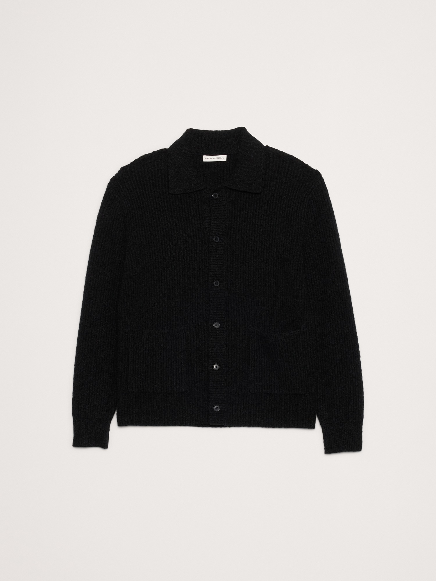 Мужской кардиган Banana Republic Bouclé Ribbed Polo Cardigan, цвет: Чёрный — фото 4