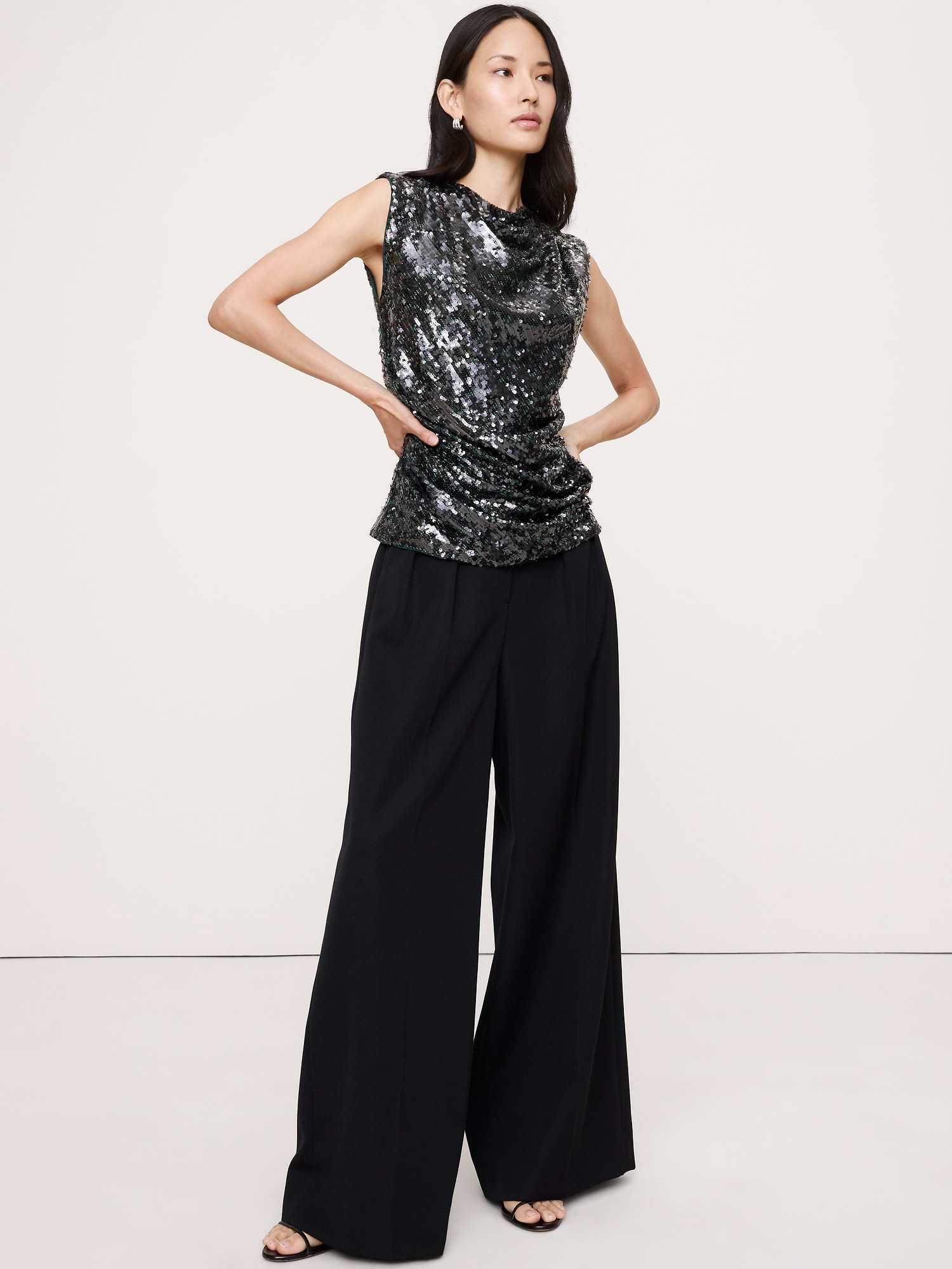Image number 3 showing, Bias-Cut Draped Sequin Top