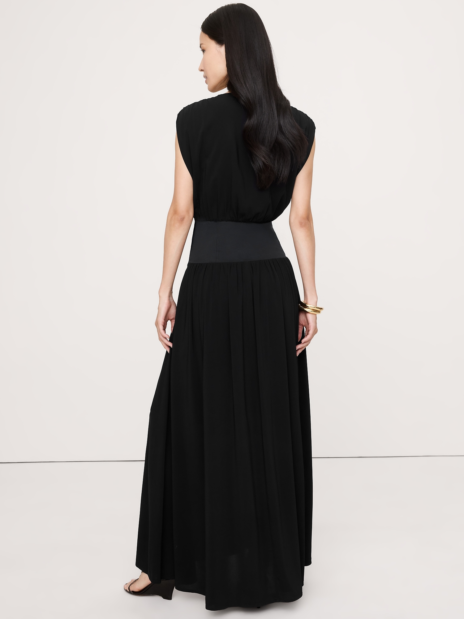 Image number 3 showing, Stretch-Crepe Drop-Waist Maxi Dress
