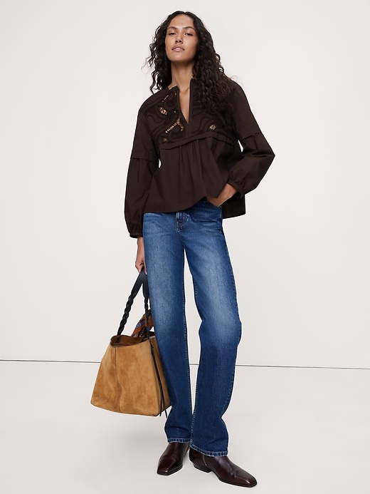 Sheer Pleat-Shoulder Top