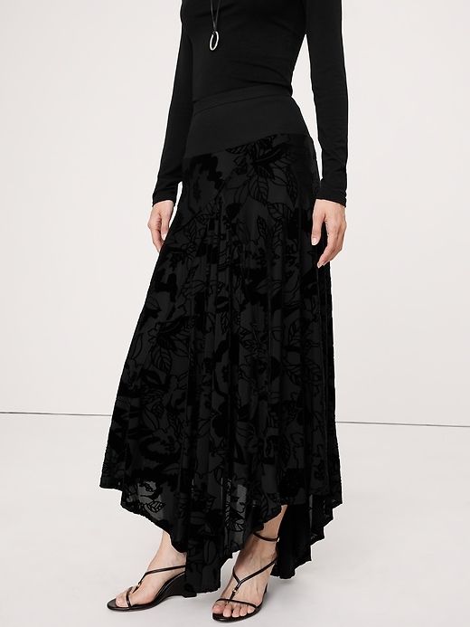 Burnout Velvet Asymmetrical Skirt