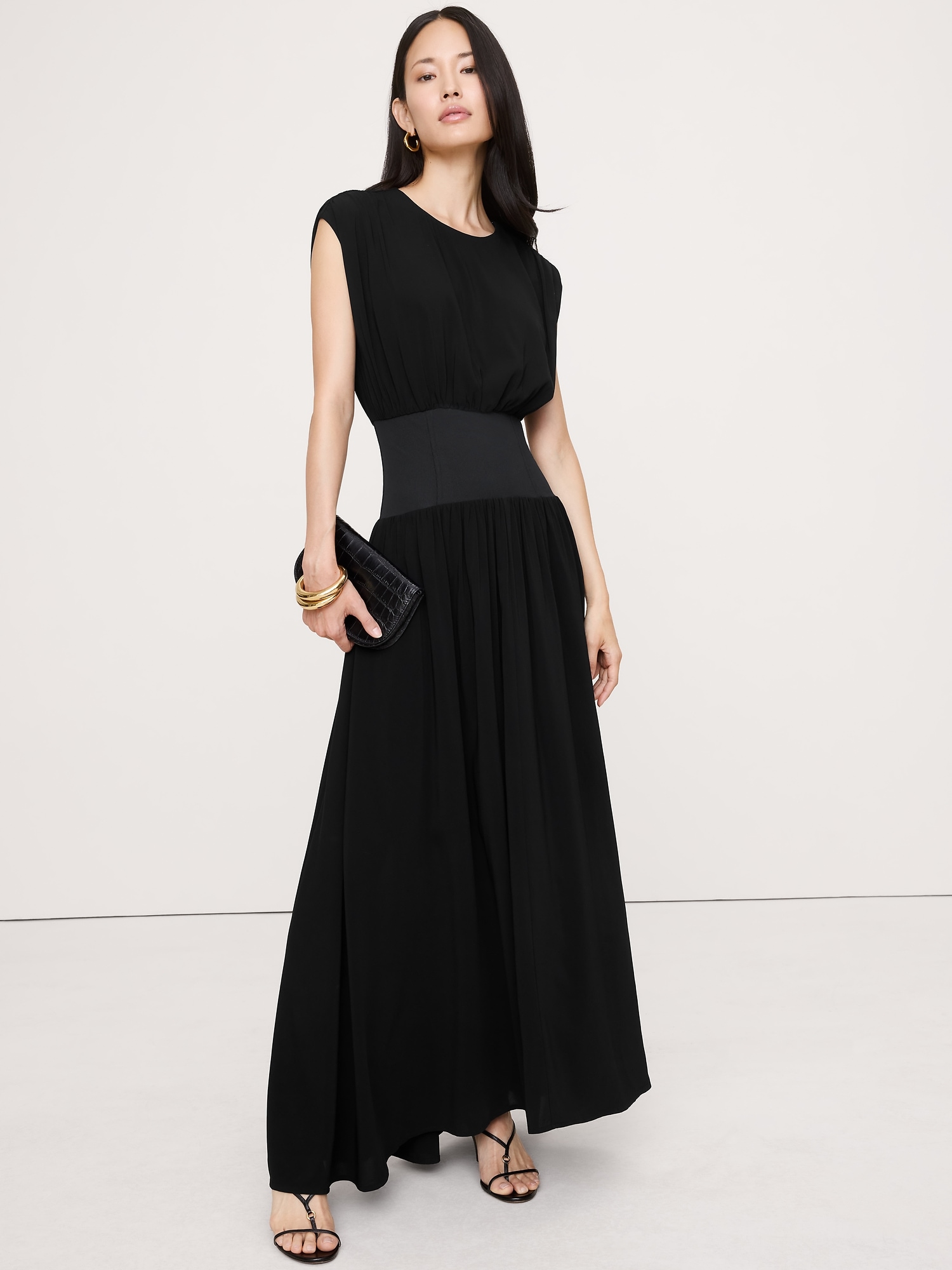 Stretch-Crepe Drop-Waist Maxi Dress - Black
