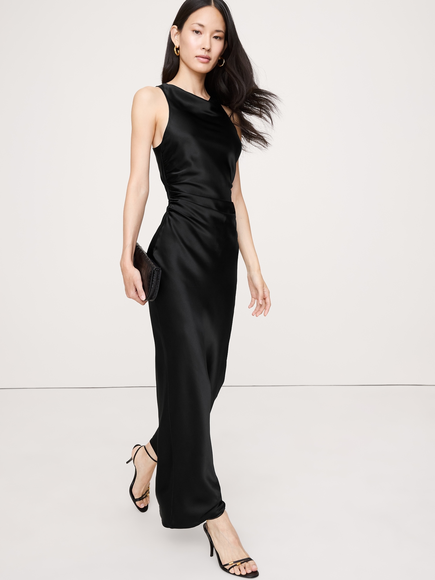 Silk Cowl-Neck Gown - Black