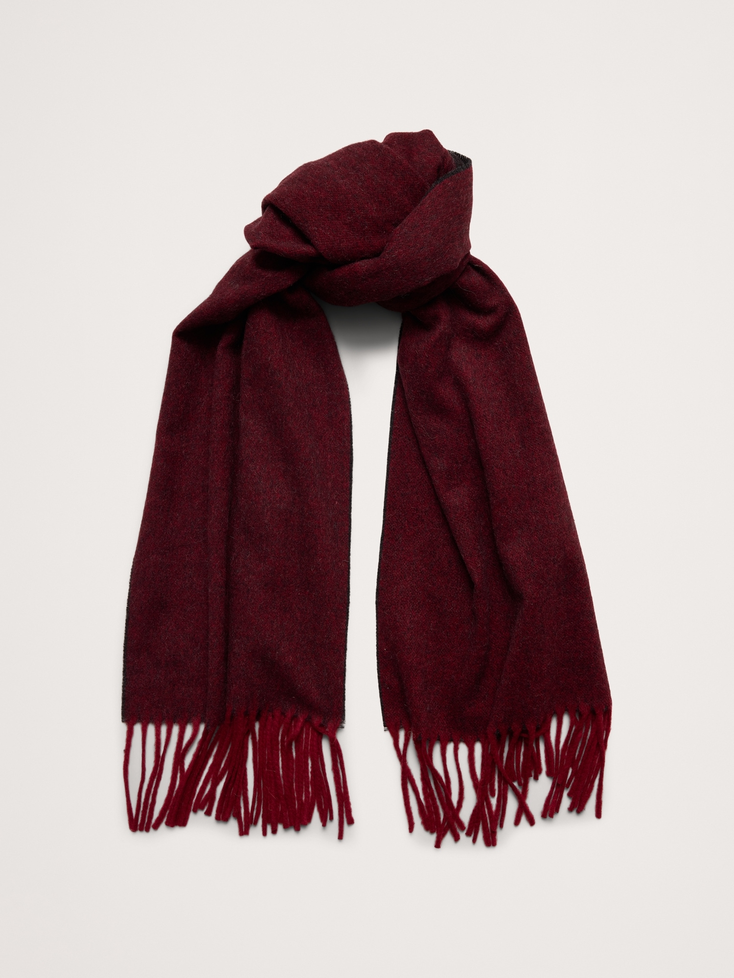 Italian Wool-Cashmere Scarf - Deep Red & Gray