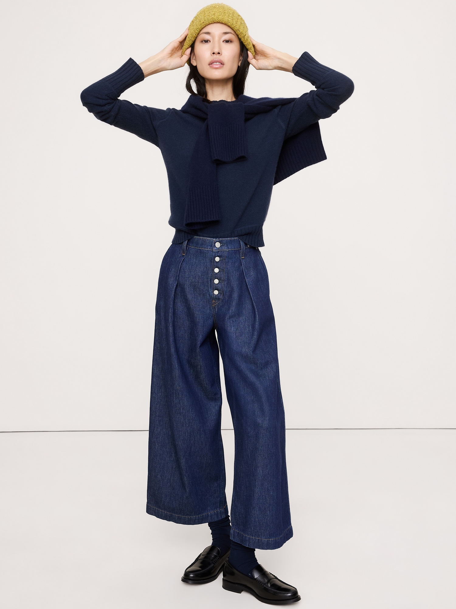The Fireside Sweater in Merino-Cotton - Navy Blue