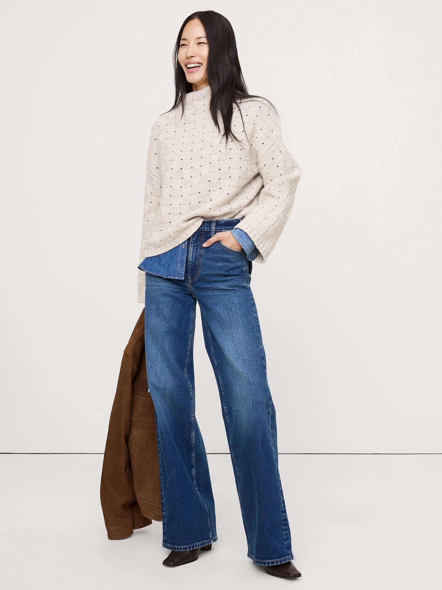 Merino-Cotton Basketweave Sweater
