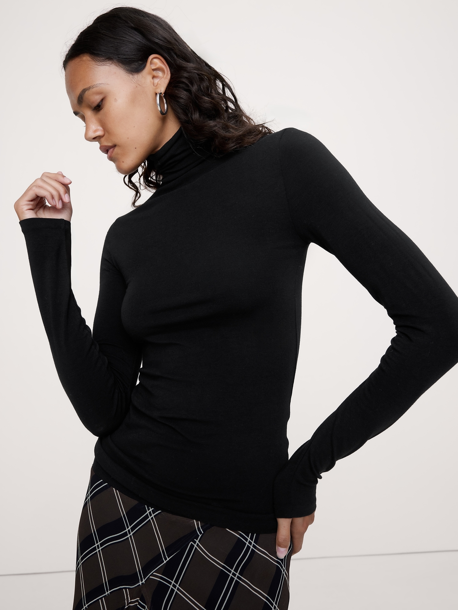 Image number 1 showing, Luxe Wool-Blend Turtleneck T-Shirt