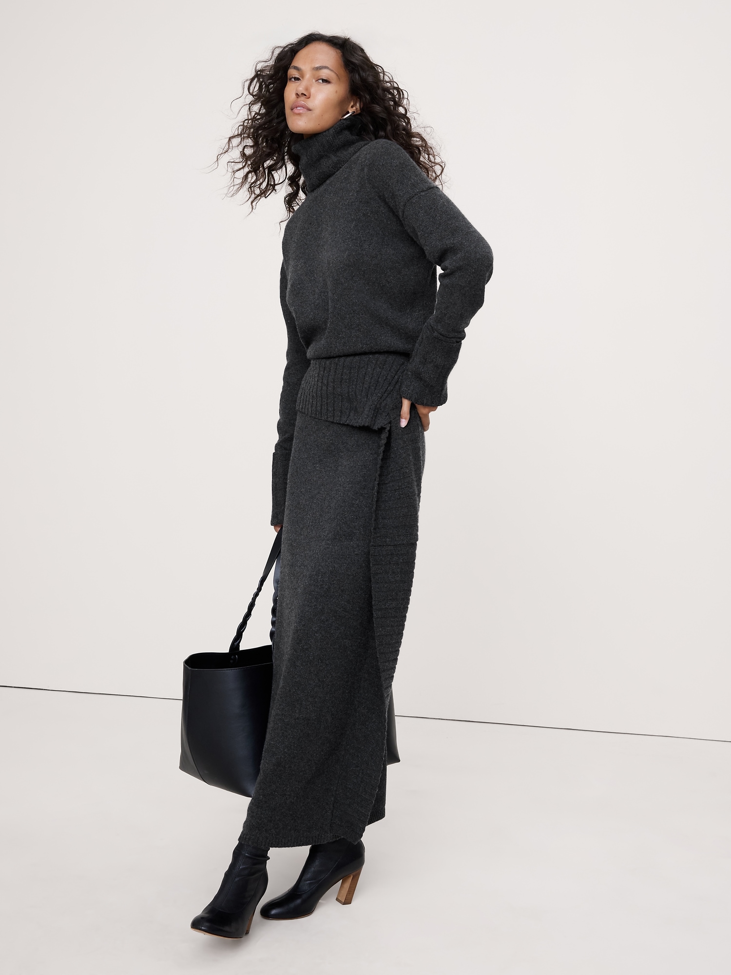 Merino-Cotton Maxi Sweater Dress - Heather Charcoal Gray