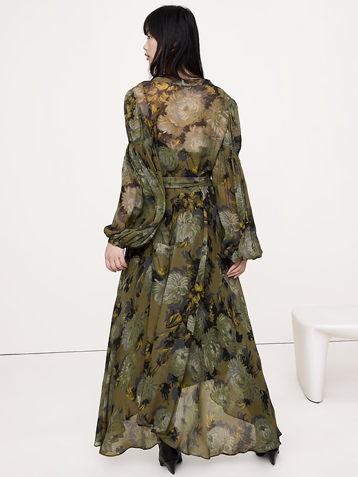 Georgette Puff-Sleeve Maxi Dress