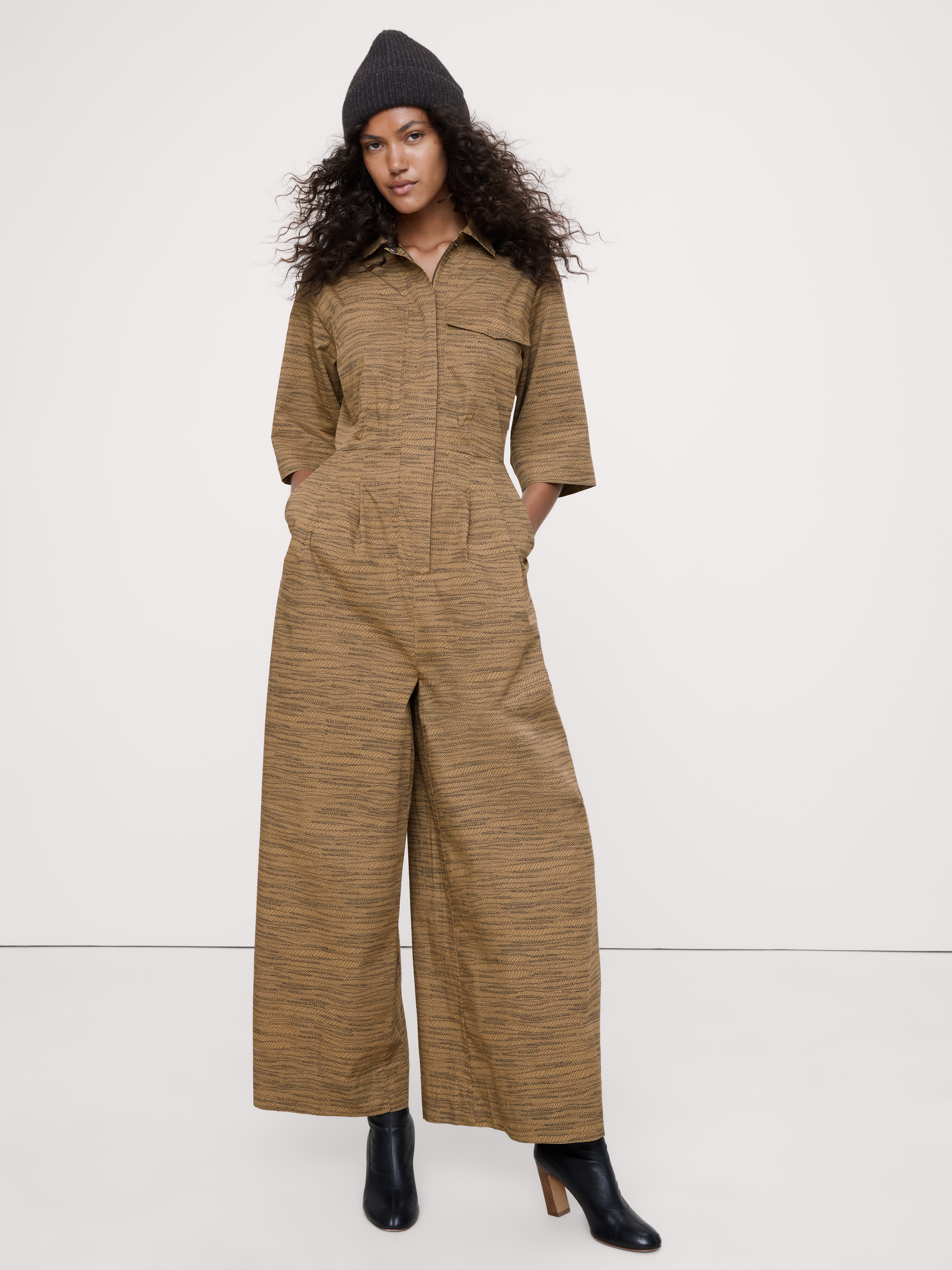 Stretch-Cotton Wide-Leg Utility Jumpsuit | Banana Republic