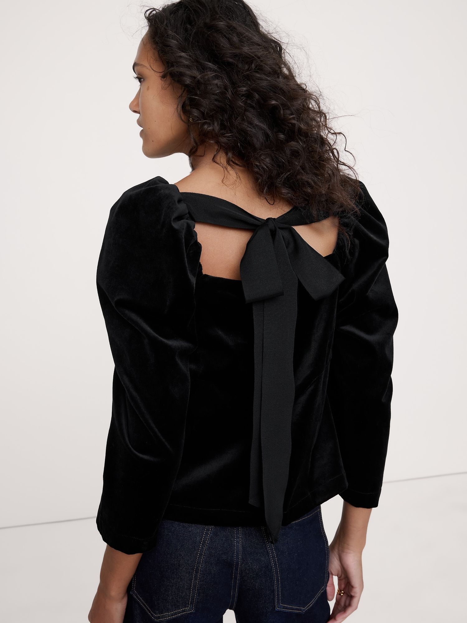 Image number 3 showing, Cotton Velvet Puff-Sleeve Top