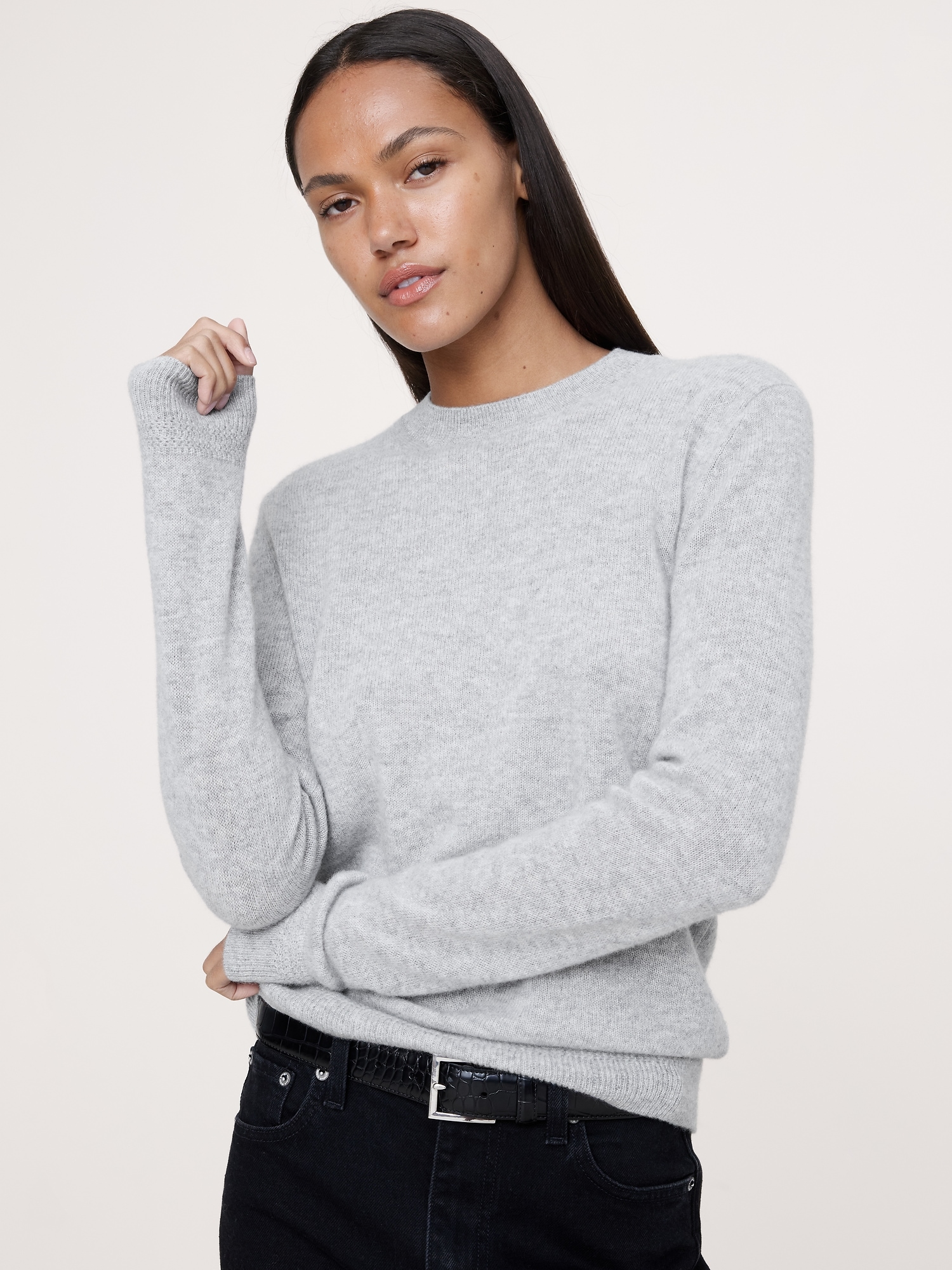 Lightweight Cashmere Crew-Neck Sweater - Light Heather Gray
