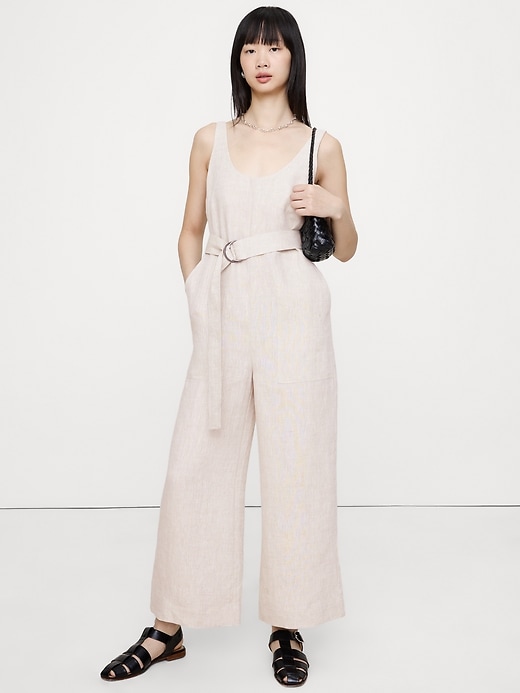 Linen Belted Wide-Leg Jumpsuit