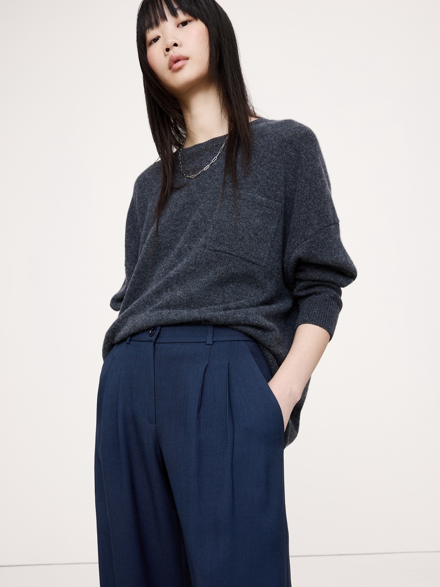 Image number 6 showing, Soho Mid-Rise Pleated Wide-Leg Drapey Twill Pant