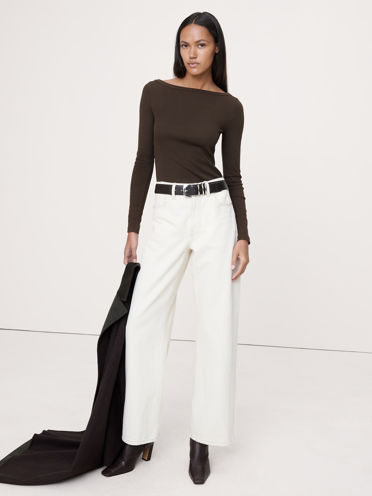 Image number 1 showing, Ribbed Boat-Neck T-Shirt