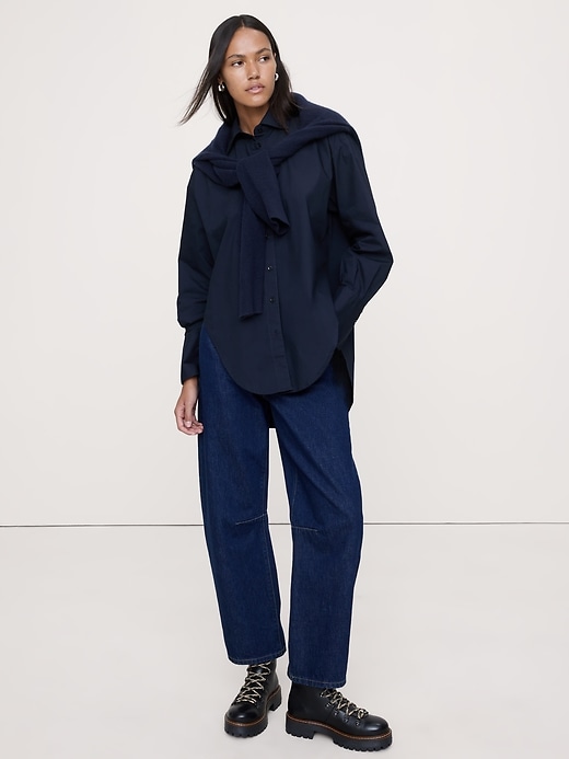 Cotton Poplin Curve-Hem Shirt