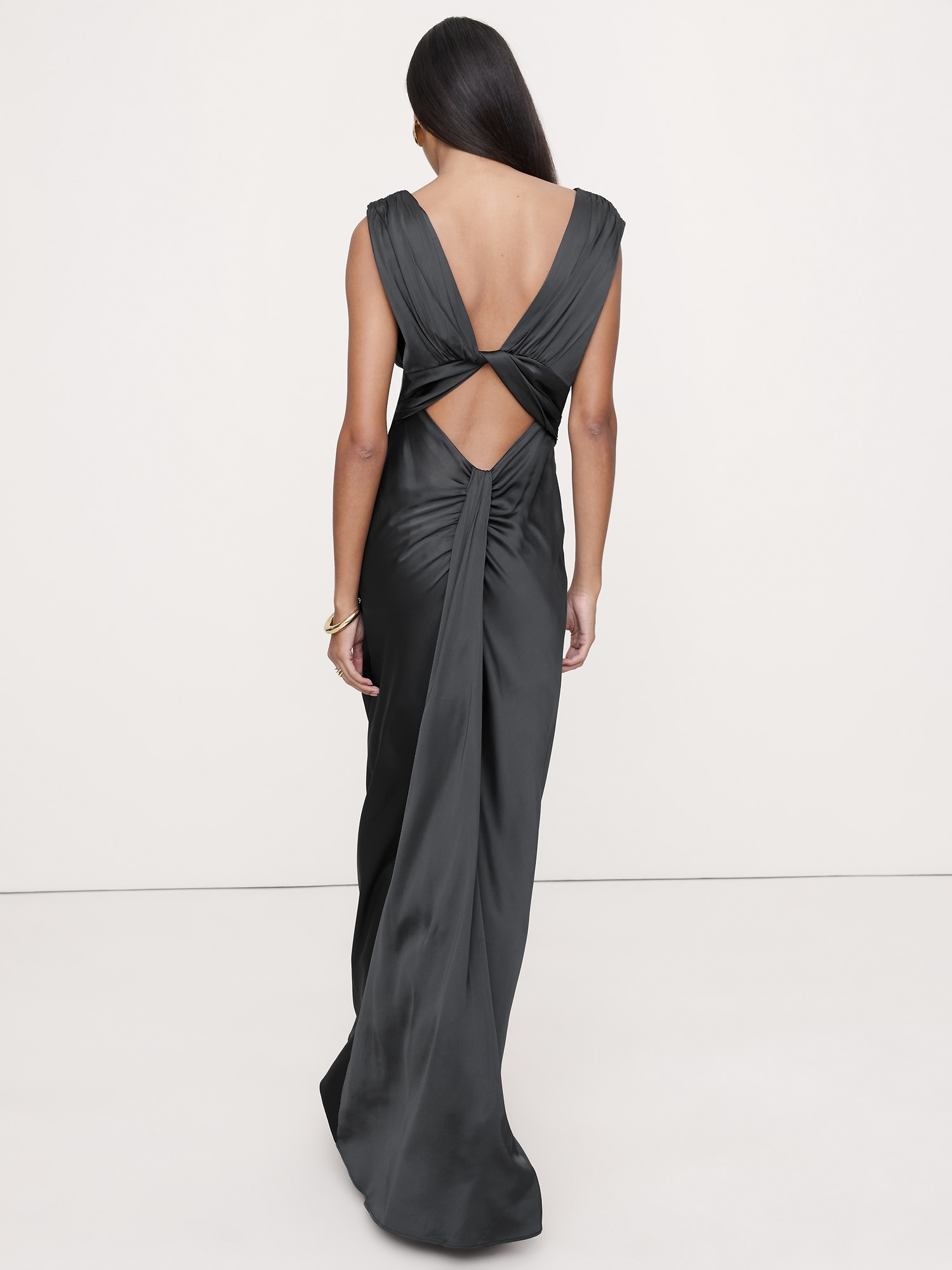 Image number 5 showing, Stretch-Satin Twisted Open-Back Maxi Dress