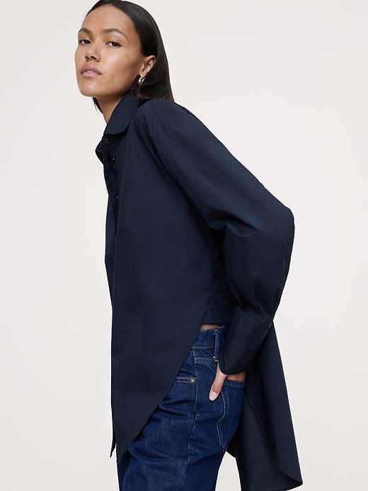 Cotton Poplin Curve-Hem Shirt
