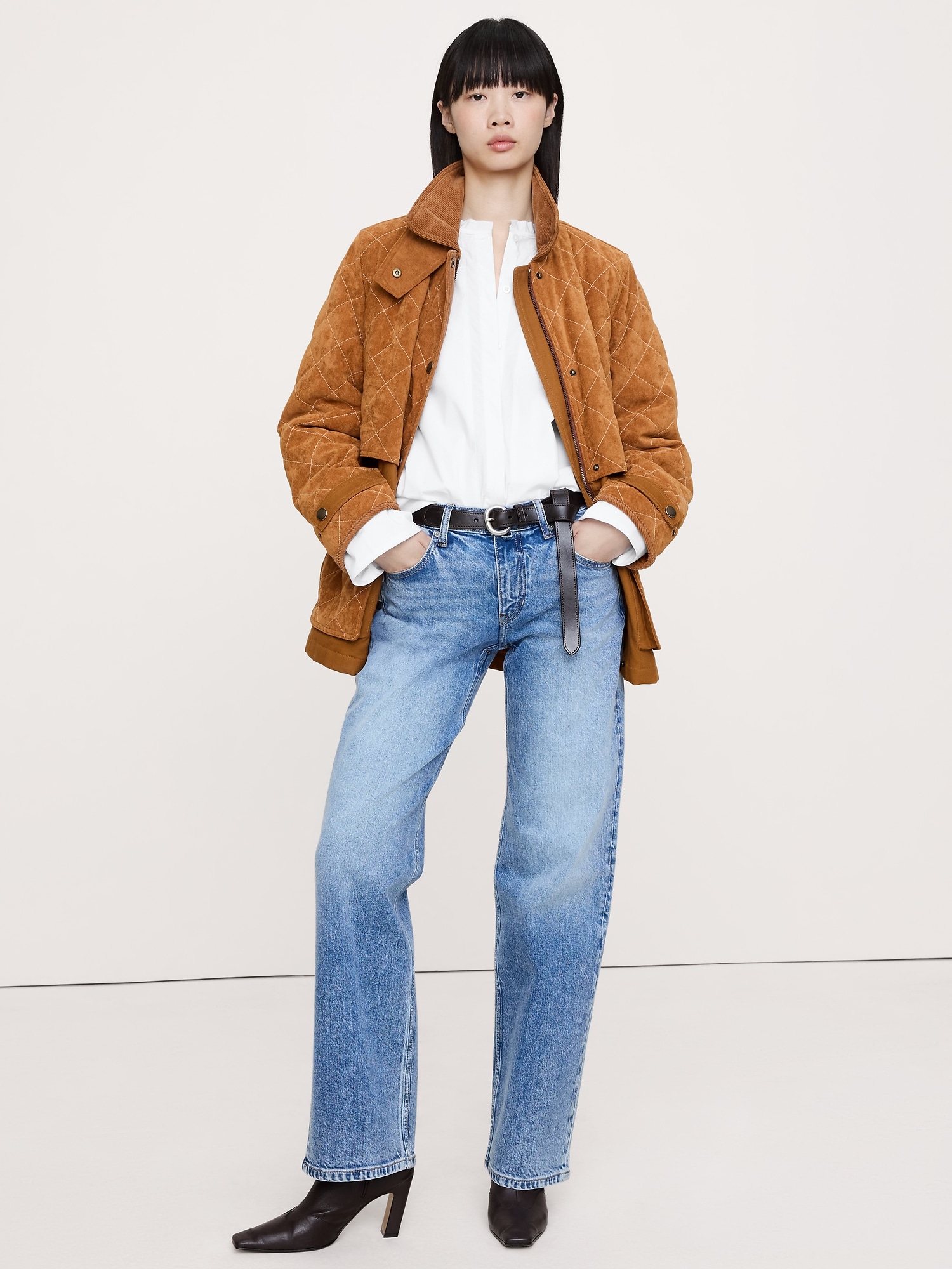 Image number 3 showing, Cotton Poplin Banded-Collar Top