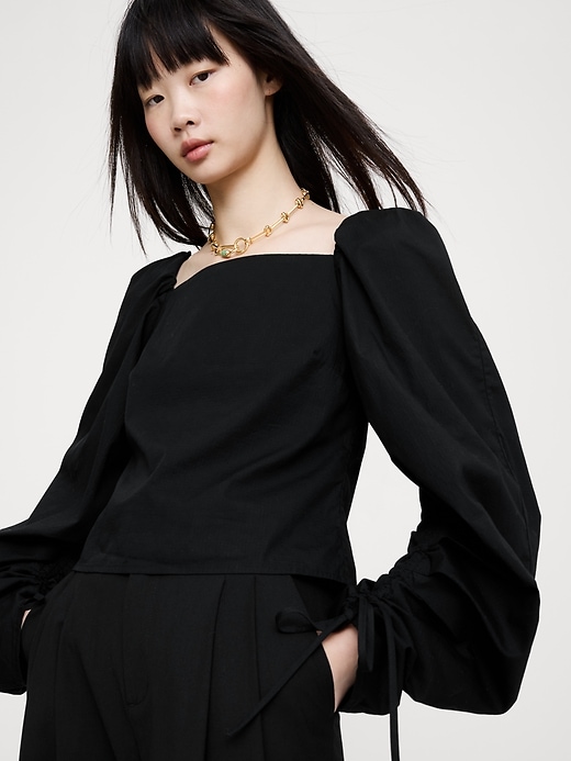 Stretch-Cotton Square-Neck Top