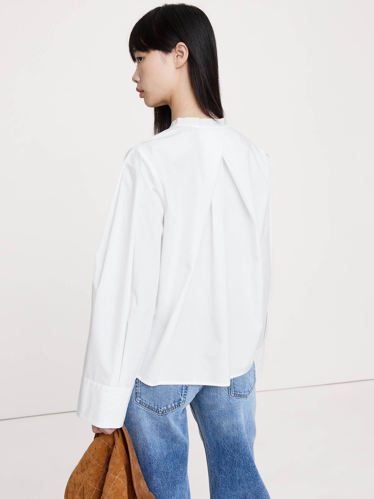 Image number 2 showing, Cotton Poplin Banded-Collar Top